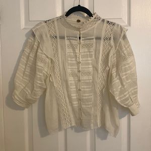Free People Cream Victorian Button Down Blouse Sz M